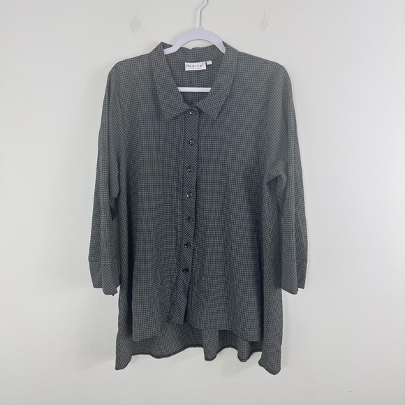 Habitat Clothes to Live In Womens Top L Gray Black Plaid Gingham Buttons - Picture 1 of 10